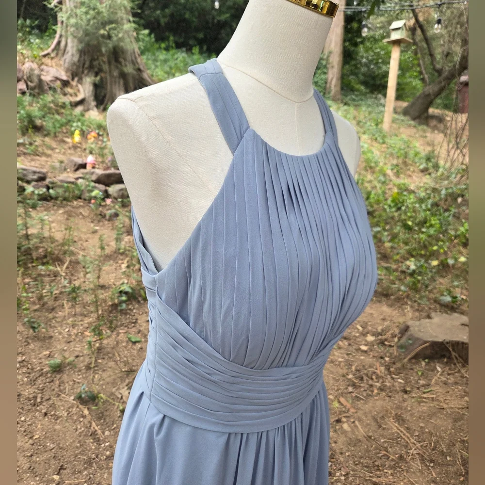 Azazie Blue‎ Halter Maxi Gown - Bridesmaid Dress For Wedding - Picture 2 of 6